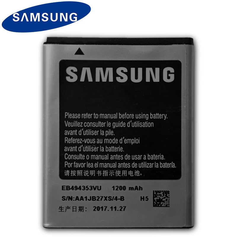 

Оригинальный аккумулятор SAMSUNG EB494353VU для телефона Samsung S5330 S5232 C6712 S5750, сменный аккумулятор i559 S5570, 1200 мАч