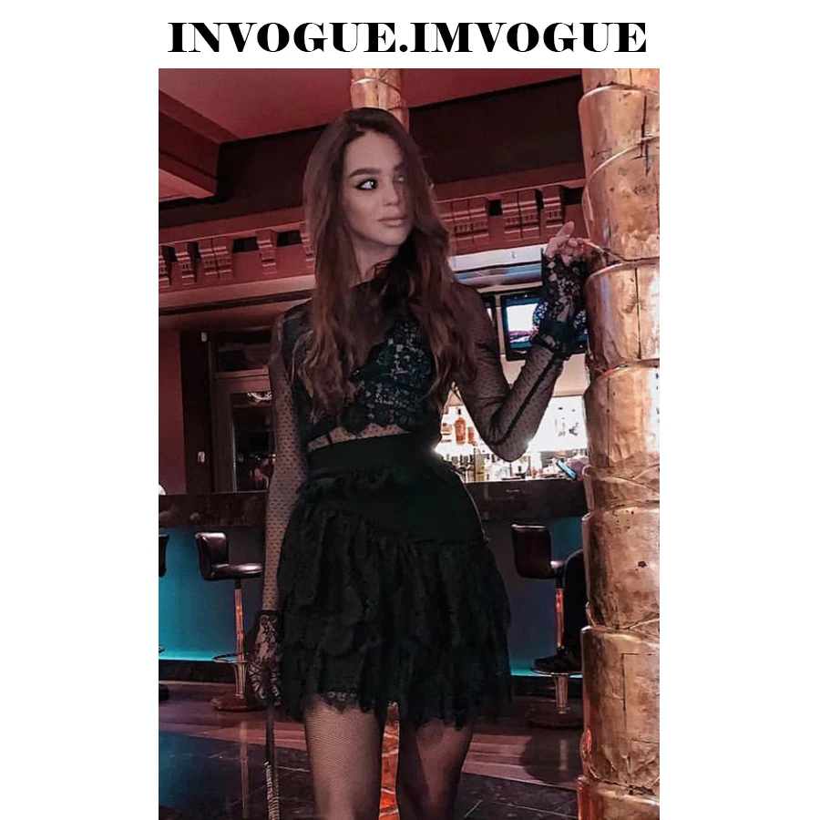 INVOGUE. Женское кружевное мини платье ivogue черное облегающее с круглым вырезом и