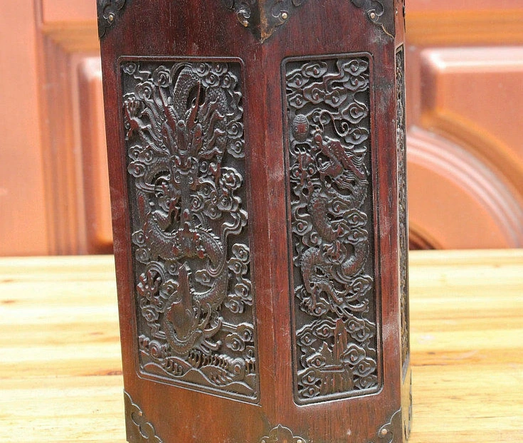 Народное искусство Китая Boxwood дерево ручной резной дракон драконы статуя кисти