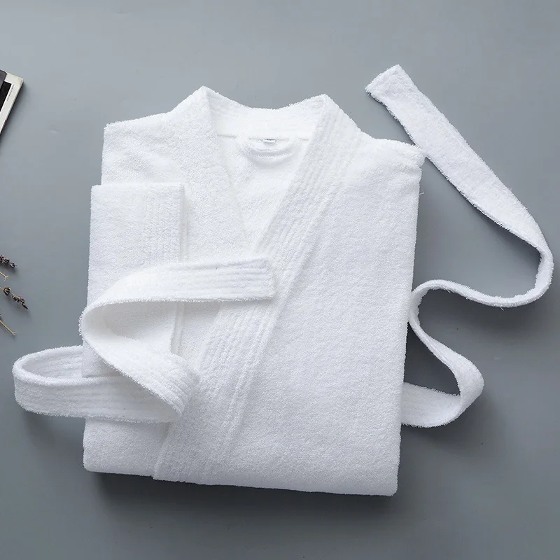WHITE V-Neck Женский халат, хлопок, махровое полотенце, все сезоны, парный халат, халат для отеля, мягкий, дышащий, впитывающий, одежда для сна, ночная сорочка - Цвет: WHITE V-Neck