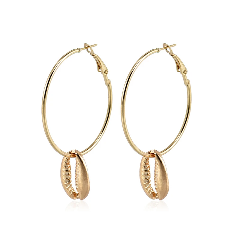 Женские серьги-кольца SOHOT в этническом стиле золотого цвета форме ракушки летние