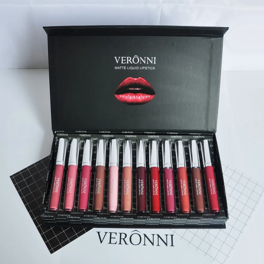 VERONNI Matte Liquid Lipstick Waterproof Long-lasting Lipgloss set 12 colors each set Brand New 3 sets/lot DHL Shipping