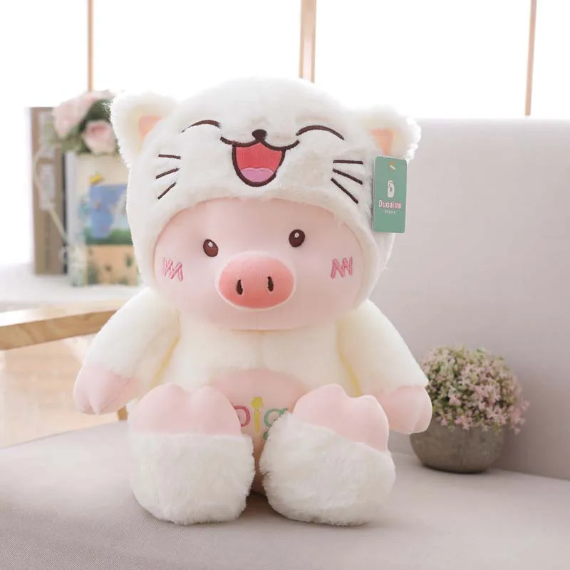 Lucky Boy Sunday Piggy с капюшоном Плюшевые игрушки Свинья Косплей кошка Медведь Собака Мягкие плюшевые куклы для детей подарок на день рождения мягкие игрушки - Цвет: cosplay white cats