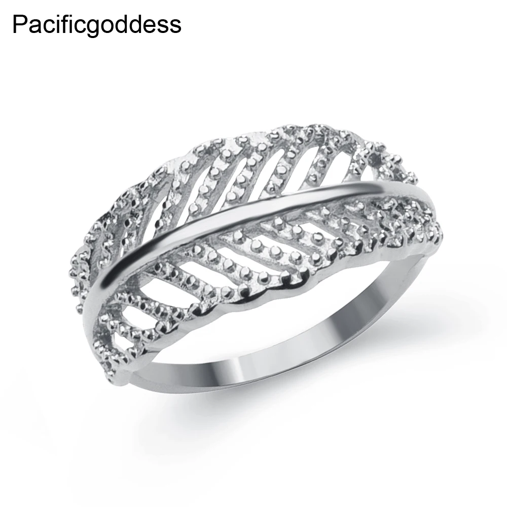 

Pacificgoddess Hollow out Leaf shape rings stainless steel jewelry for party women gift