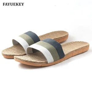 FAYUEKEY, новинка 2018 года, модные летние домашние льняные Нескользящие дышащие тапочки, мужские домашниеНапольные пляжные сланцы на плоской подошве для мальчиков