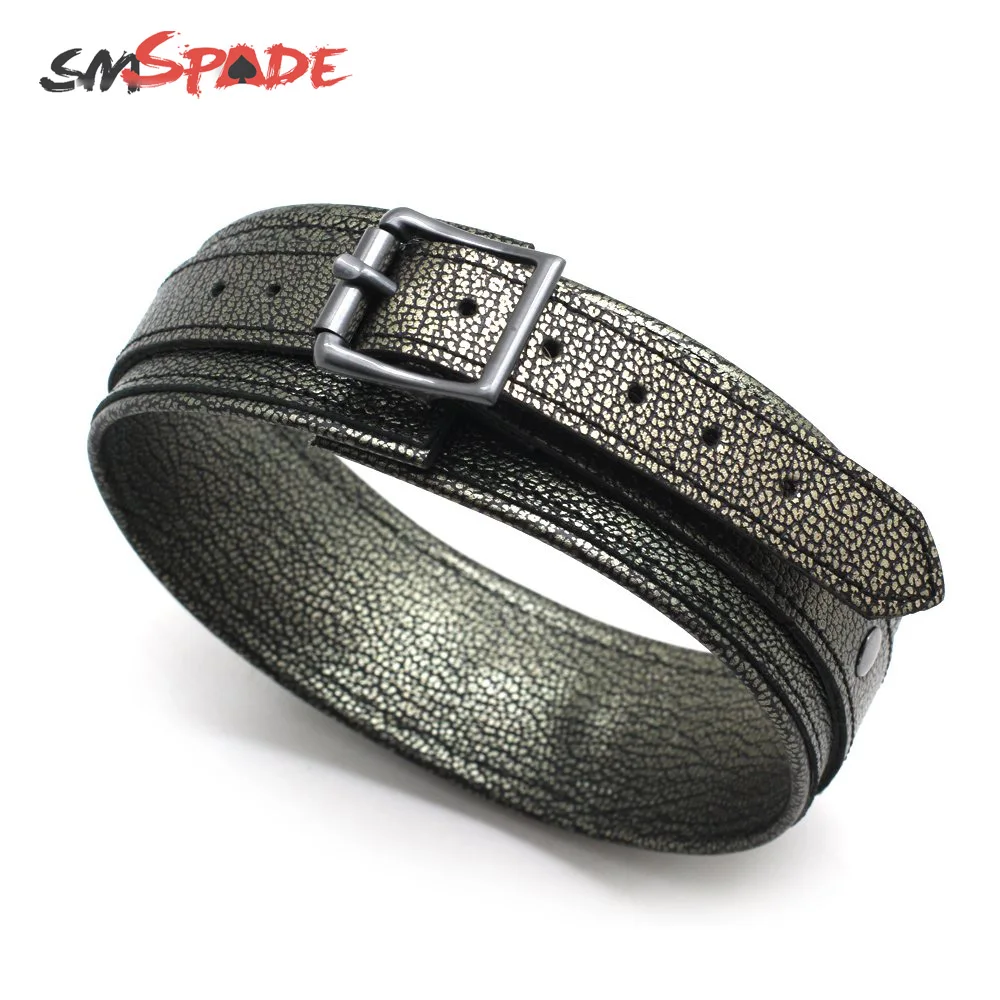 SMSPADE темно-зеленый ошейник из натуральной кожи и металлический поводок для