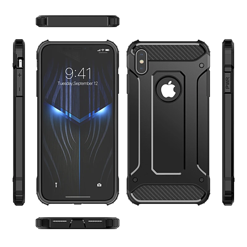 2 в 1 Жесткий ПК чехол для iPhone XS Max двойная защита противоударный бампер XR черный