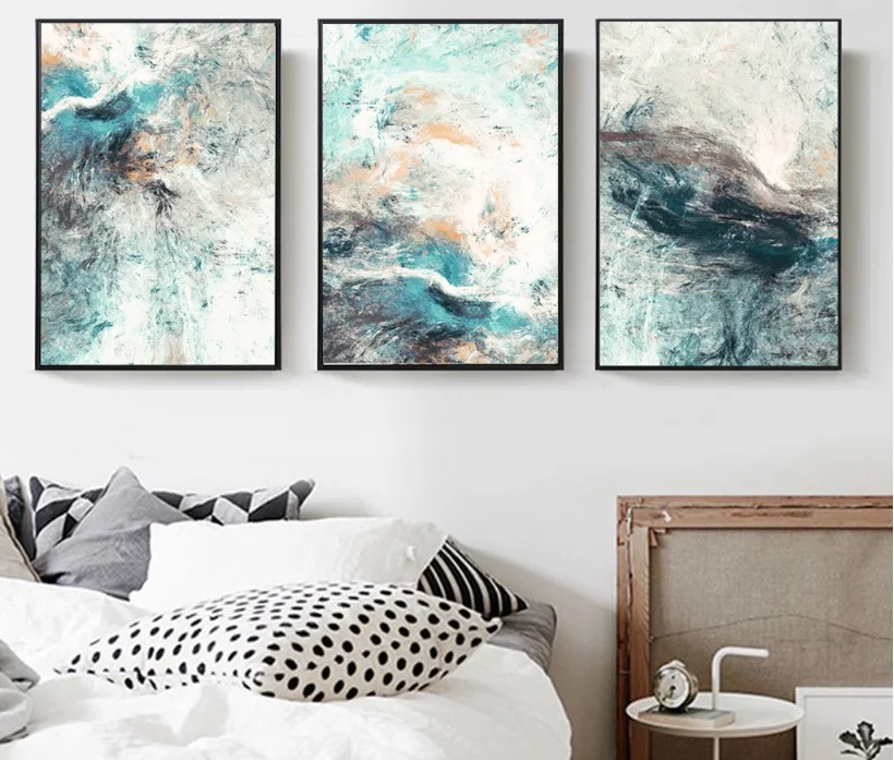 

Abstract Minimalist Blue Geometric Line Canvas Art Paintings Modular Wall Art Pictures for Living Room Home Decoration No Frame