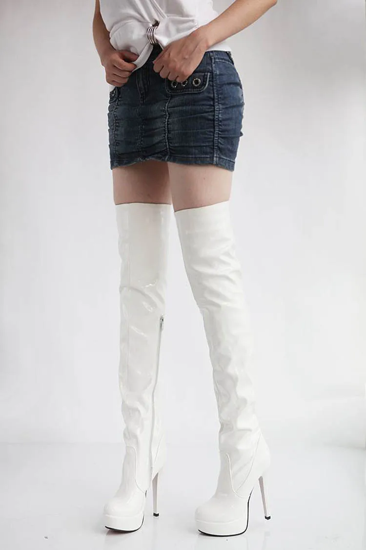 Plus Size 34-43 Women Tall Pole Dancing Boots Patent Leather Thigh High Boots Fashion Over the Knee Boots High Heels Shoes Woman