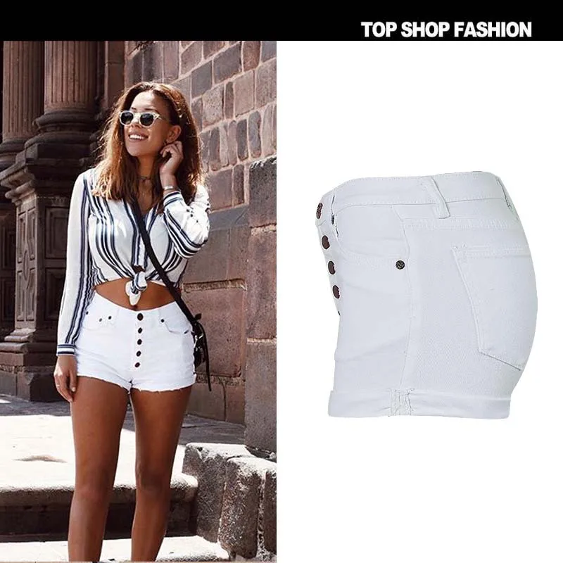 Whtie шорты с высокой талией высококачественные пляжные джинсы Hotpants для лета 2018