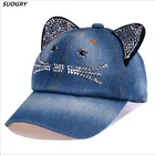 Джинсовые Kawaii Cat бейсболка для набордетской летней Bone джинсы Chapeau с Стразы шляпы от солнца