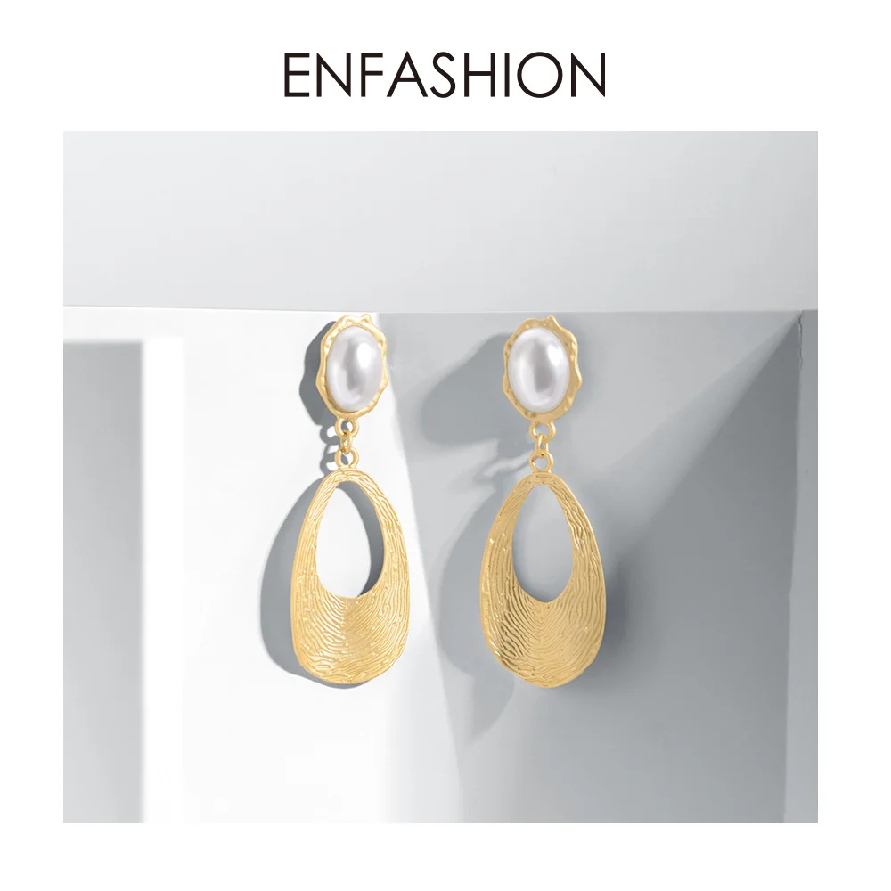 Enfashion жемчужные Винтажные висячие серьги для женщин золотого цвета большие