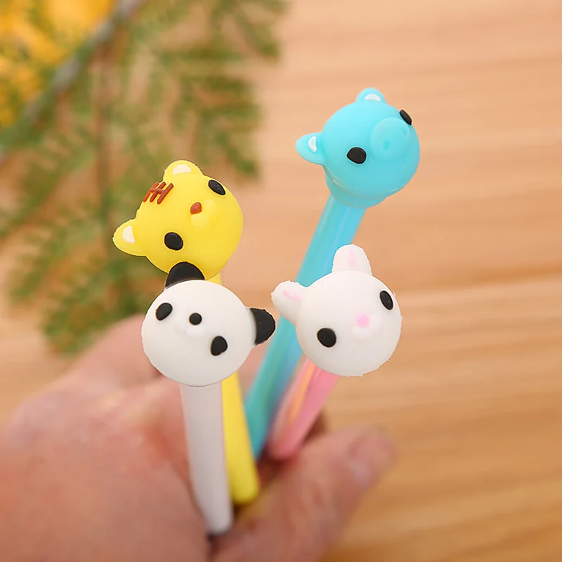 100 PCS Cute Stationery Cartoon Animal Shape Neutral Pen Creative  Office Supplies Silica Gel Head Water-based Signature Pen