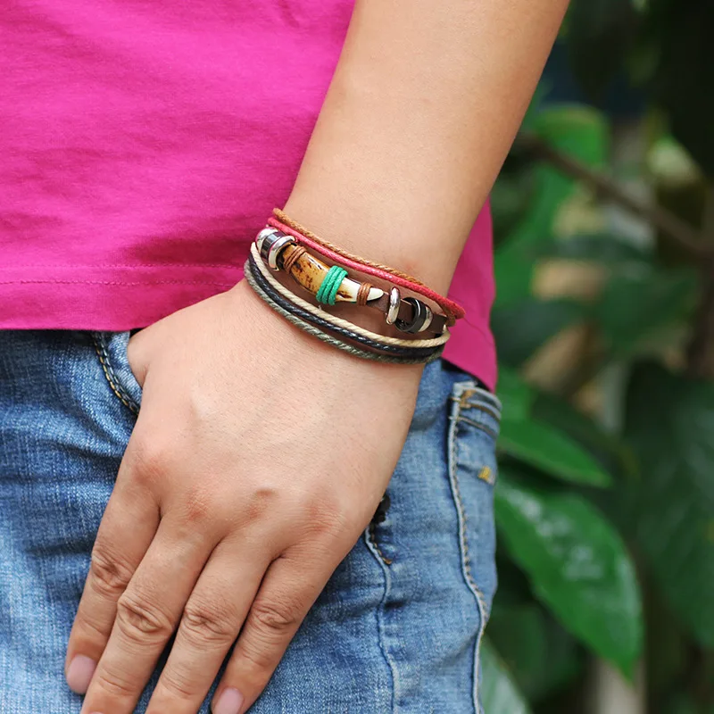 В римском стиле шарик круглый с заклепками браслет мужской ткань кожаный для Для