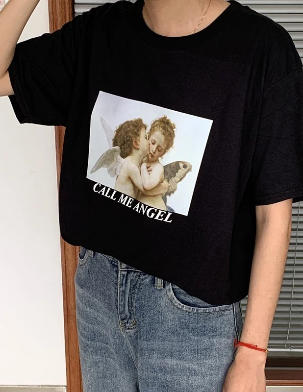 

starqueen-JBH Hot Sale Call Me Angel Letter Painting Women Tumblr Fashion Cute T-Shirt Summer Casual Short Sleeves Tee