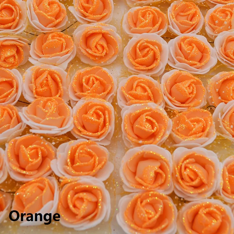 orange 36 шт./лот двойной цвет мини ПЭ пена Роза из искусственного шелка Цветы головы с блестками порошок для свадебной вечеринки домашний декор - Цвет: orange