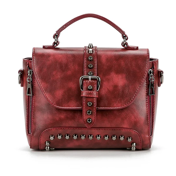 Winered Rivet Bag Винтажная сумка с заклепками, сумки через плечо для женщин, кожаные сумки-мессенджеры, женские сумки через плечо, женские сумки - Цвет: Winered Rivet Bag