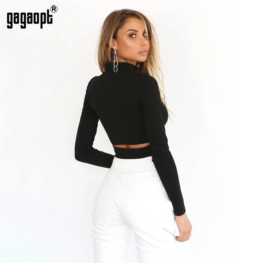 Gagaopt Высокая уличная Водолазка с длинным рукавом Футболка Осенняя женская