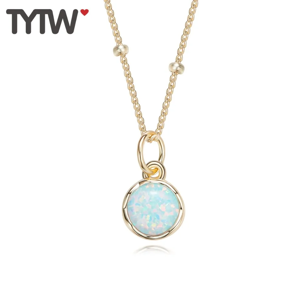 TYTW women opal charm Drop Shipping 925 Sterling Silver necklace Elegant Round necklaces pendant for jewelry gifts | Украшения и