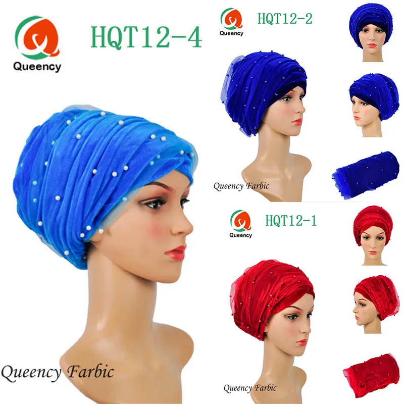 HQT12Wholesale тюрбан повязки новейшие африканские бусы с сеткой женский головной убор