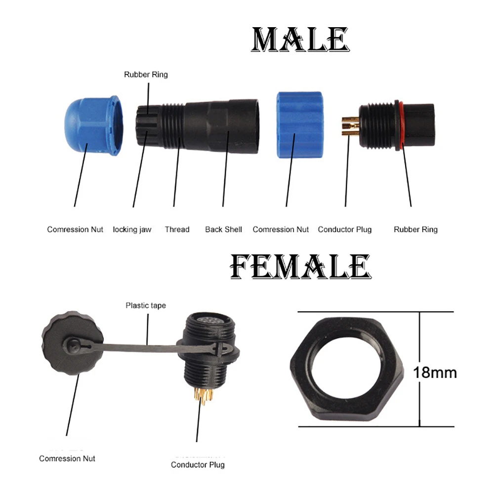 Waterproof Connector SP13 IP68 Cable Connectors Plug Socket Male Female 1 2 3 4 5 6 7 Pin SD13 13mm Straight Back Nut | Обустройство