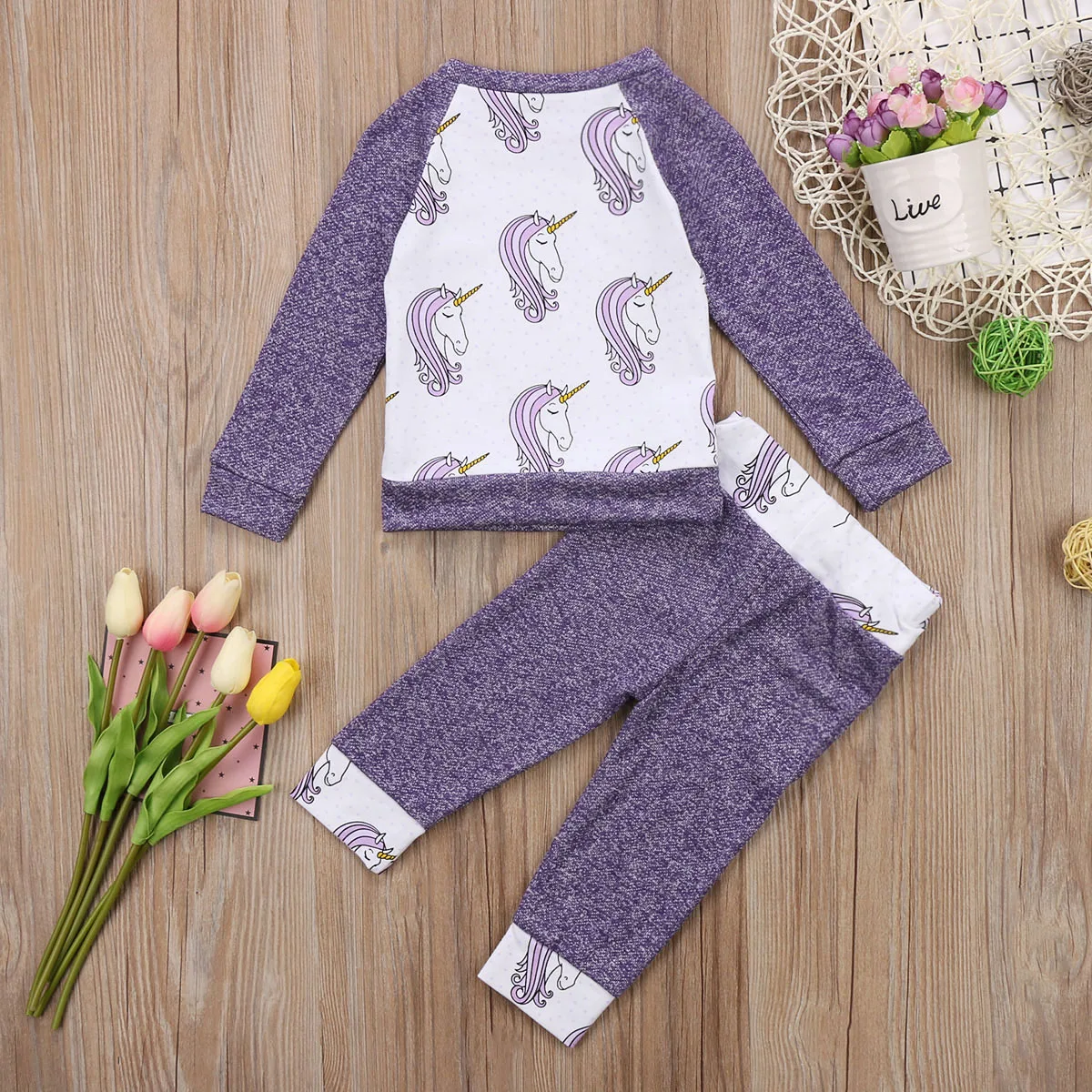 Newborn Baby Girl Unicorn Clothing Top T-shirt+Long Pants Jumpsuit Bodysuit Clothes Outfit 0-24M | Детская одежда и обувь