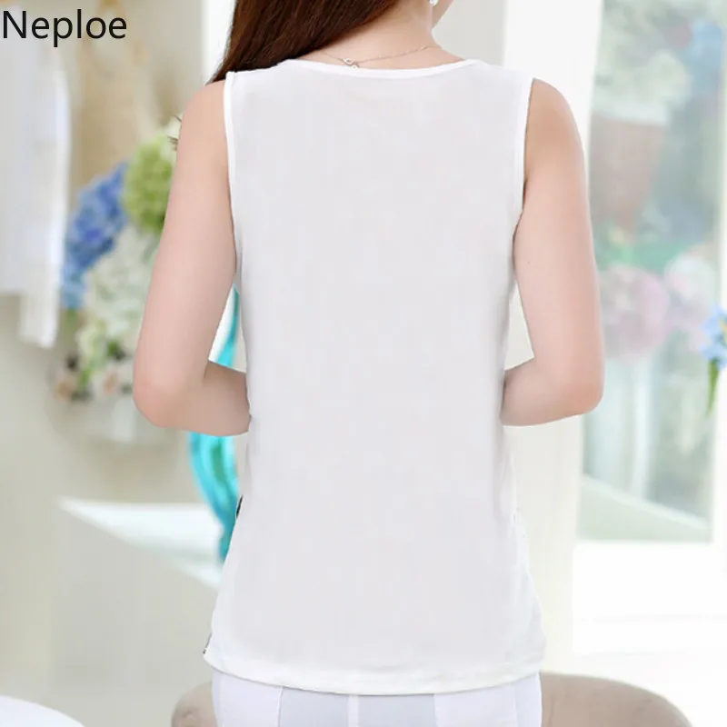 Neploe, белые, Черные блузки для женщин, летние, негабаритные, 5xl, шифоновая блузка, элегантные, кружевные, с цветами, бриллиантами, женские майки и футболки, 38943