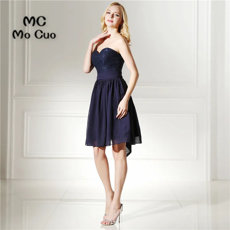 Темно-синее платье для выпускного вечера недорогое ТРАПЕЦИЕВИДНОЕ мини-платье с