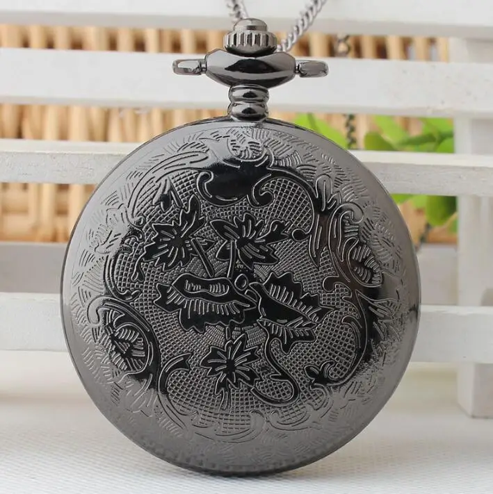 

Vintage Steampunk Black Roman Numerals Necklace Quartz Pendant Pocket Watch Gift