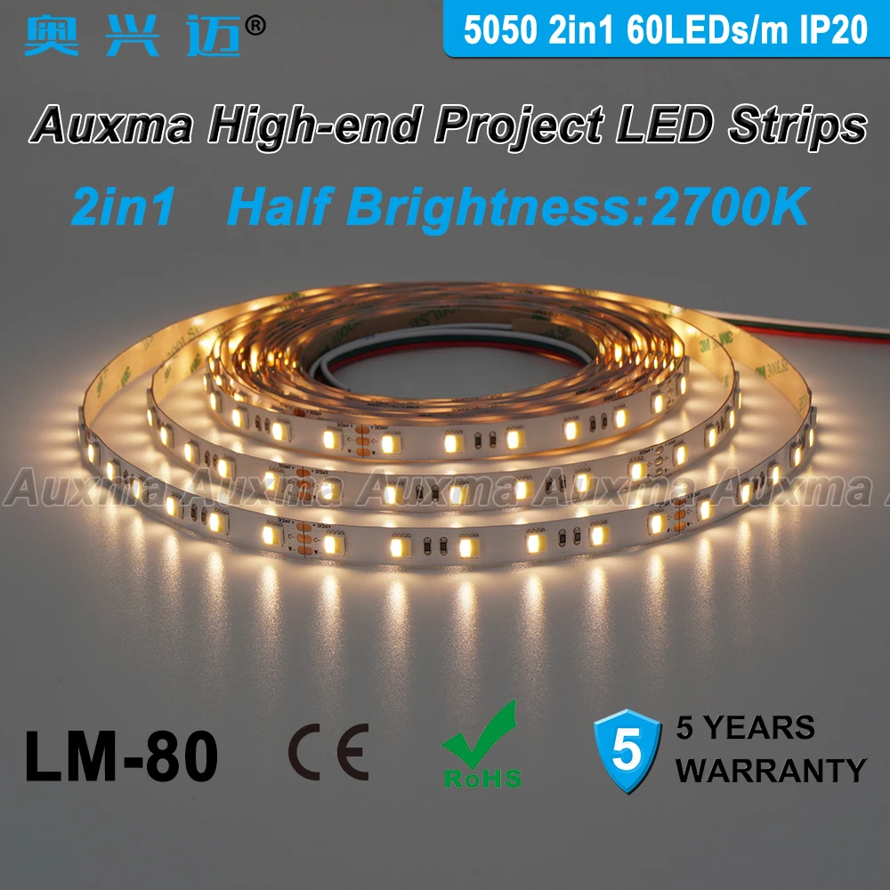 5050 WWCW 2в1 60 Светодиодный s/m Светодиодная лента, IP20 DC24V, 14,4 Вт/м, 300 светодиодный s/катушка, CCT, 5 м/катушка не водонепроницаемая для внутренней гостиной спальни