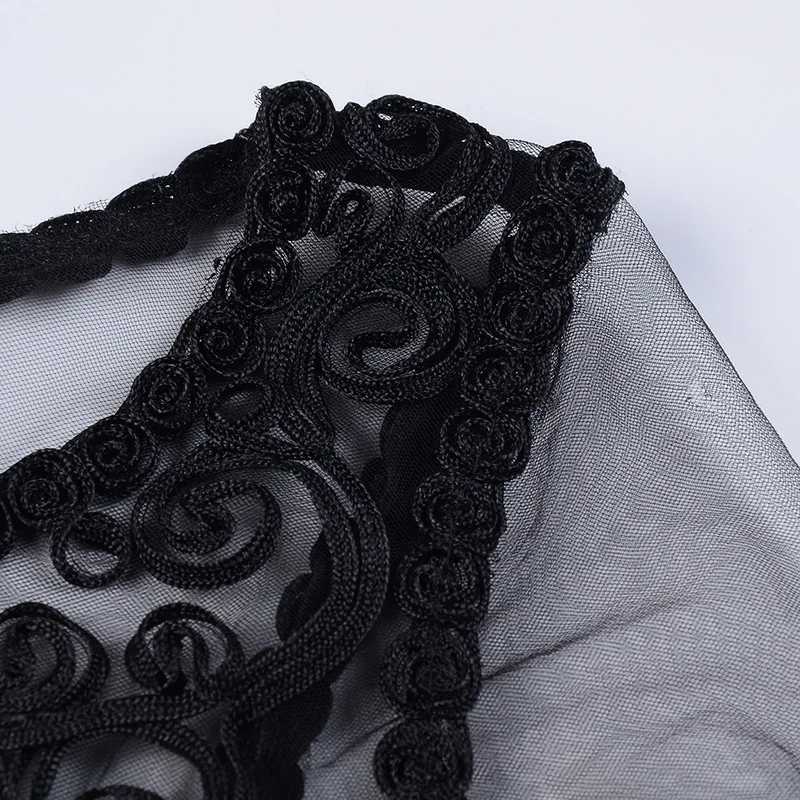 Сексуальная сетчатая Прозрачная Футболка с длинным рукавом и вышивкой топы