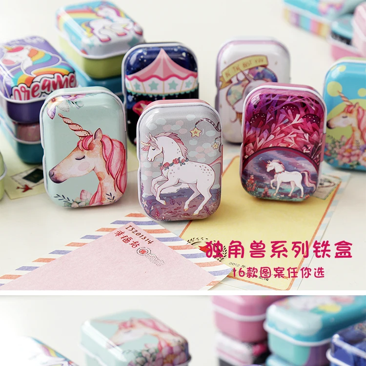 32 шт./кор. подарок с Unicorn коробка ярких цветов на свадьбу/день рождения коробка Мини жестяная коробка для хранения ювелирных изделий губная помада чехол упаковки шоколада