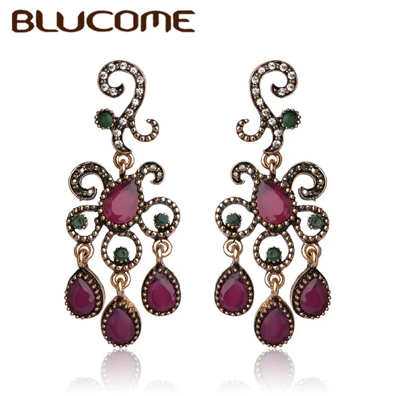 Женские винтажные серьги Blucome красные полимерные сережки с подвеской в