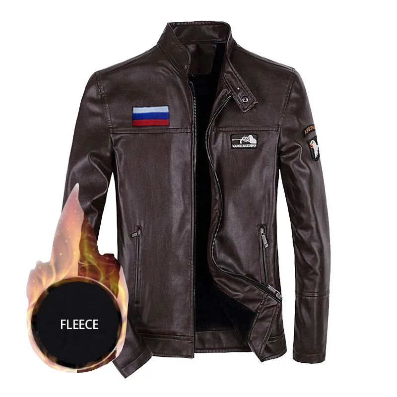 Ru coffee Зимняя новинка, Мужская Флисовая кожаная куртка, пальто, 6XL, брендовая, со стоячим воротником, PU, Air Force One, пилот, кожаные куртки, Мужская мотоциклетная куртка AF52 - Цвет: Ru coffee
