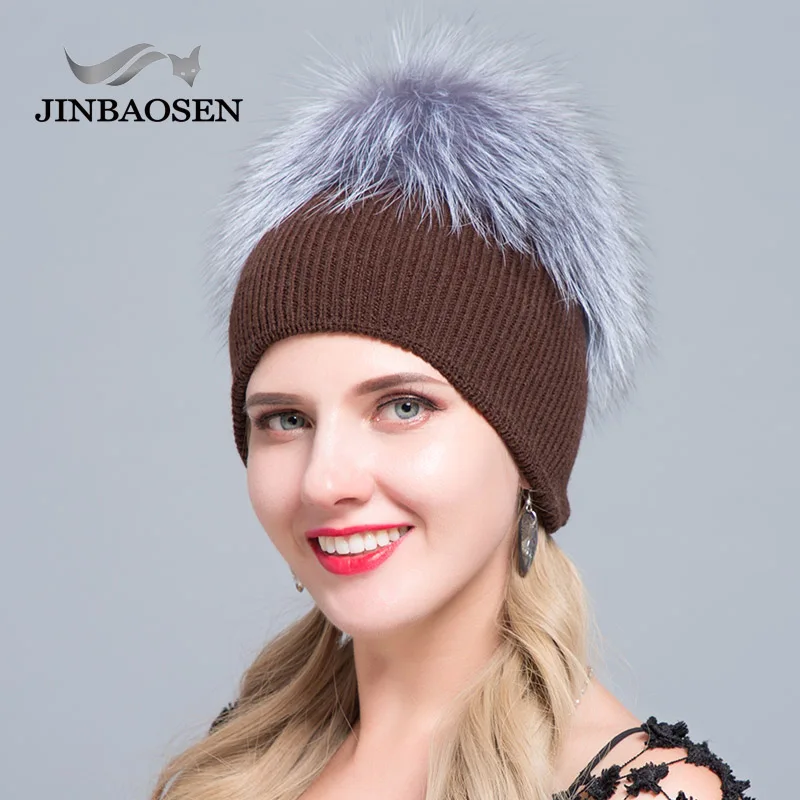COLOR1 JINBAOSEN, русская мода, Вязаная Шерстяная меховая шапка, мех лисы, Прошитые наушники, зимняя Лыжная шапка, женская теплая шапка, моющаяся, двойная, толстая меховая шапка - Цвет: COLOR1