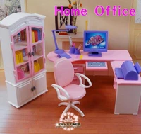office computer desk bookcase set girls diy toys doll accessories doll house deluxe furniture for barbie doll