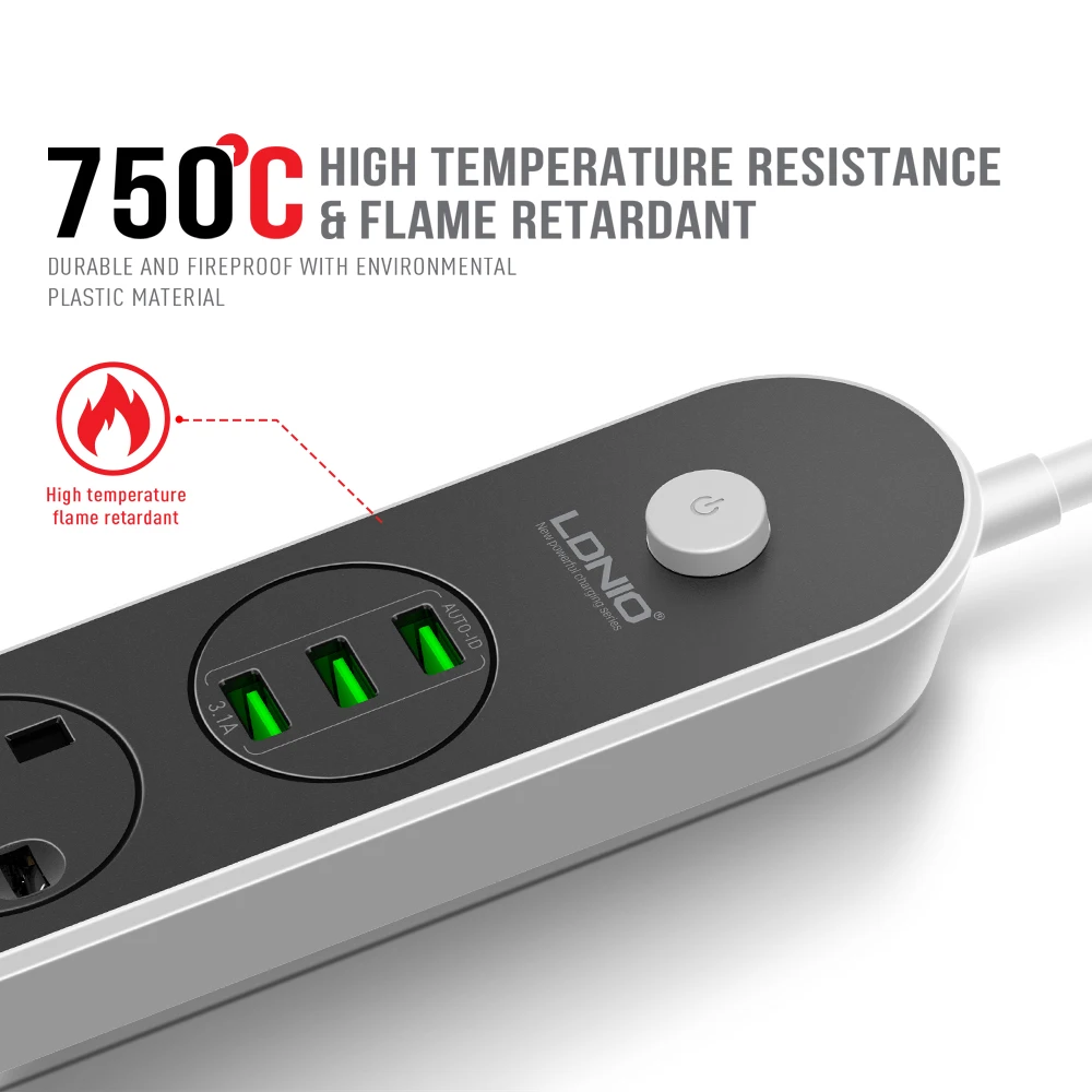 LDNIO SK3661 Настольный удлинитель питания три USB 250V Номинальное напряжение зарядное