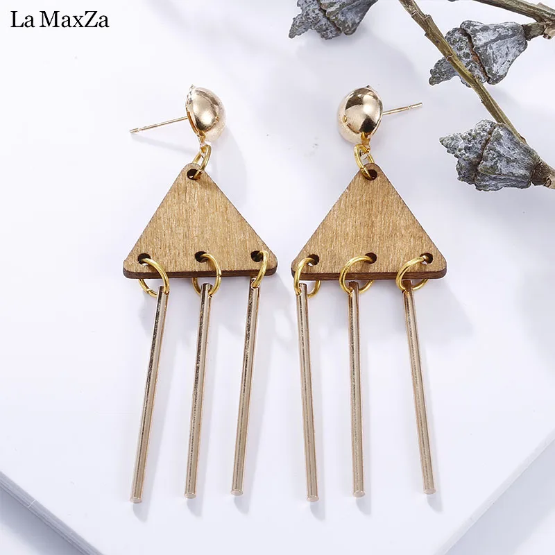 Женские серьги из натурального дерева модные массивные деревянные треугольные