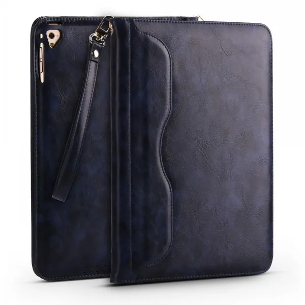 Премиум ручной кожаный умный сон Стенд чехол для Apple iPad Pro 9,7 A1673 A1674 A1675 Coque Capa Funda+ ручка+ пленка - Цвет: dark blue