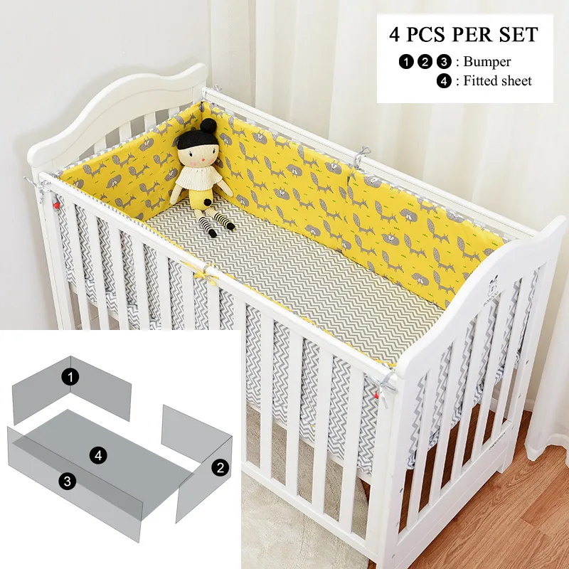 4pcs set Muslinlife Новая мода желтая лиса детская кроватка бампер, чехол из хлопка детские мягкие бортики для кровати(варианты для 1 шт./компл.-7 шт./компл - Цвет: 4pcs set