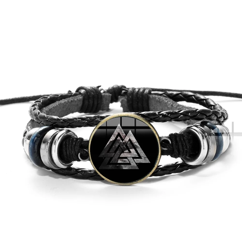 Популярный славянский норвежский амулет викингов валкнут кожаный браслет с