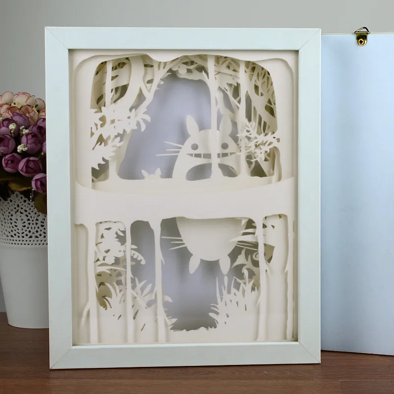 3D Бумага резьба свет Тоторо 4 вида цветов ночные светильники PS рамка LED ночник