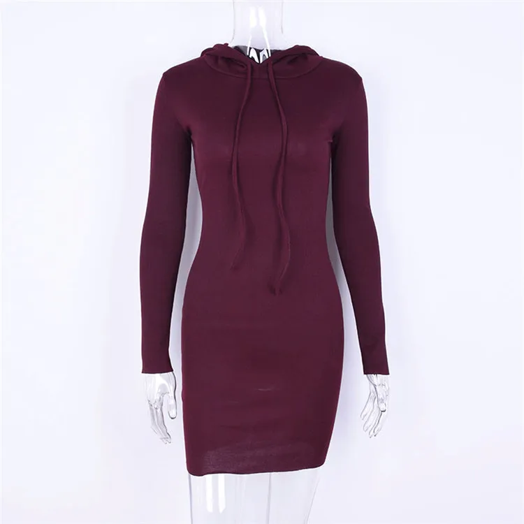Women's Hooded Hips Dresses Sexy Long Sleeve Package Hip Hollow Slim Party Dress Vestidos Fashion Hot New 2018 Female Purple | Женская