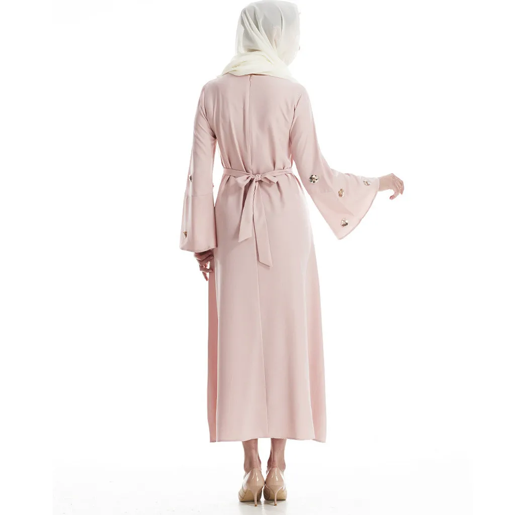 Мусульманское кружевное Макси Платье кардиган с вышивкой и жемчужинами длинные