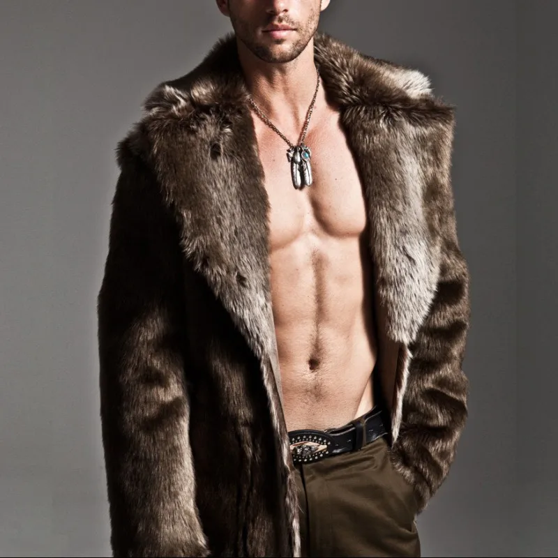 

Imitation Fashion Men Fox Fur Long Section of the Long Section of the Coat Fur Fur Wool Jacket