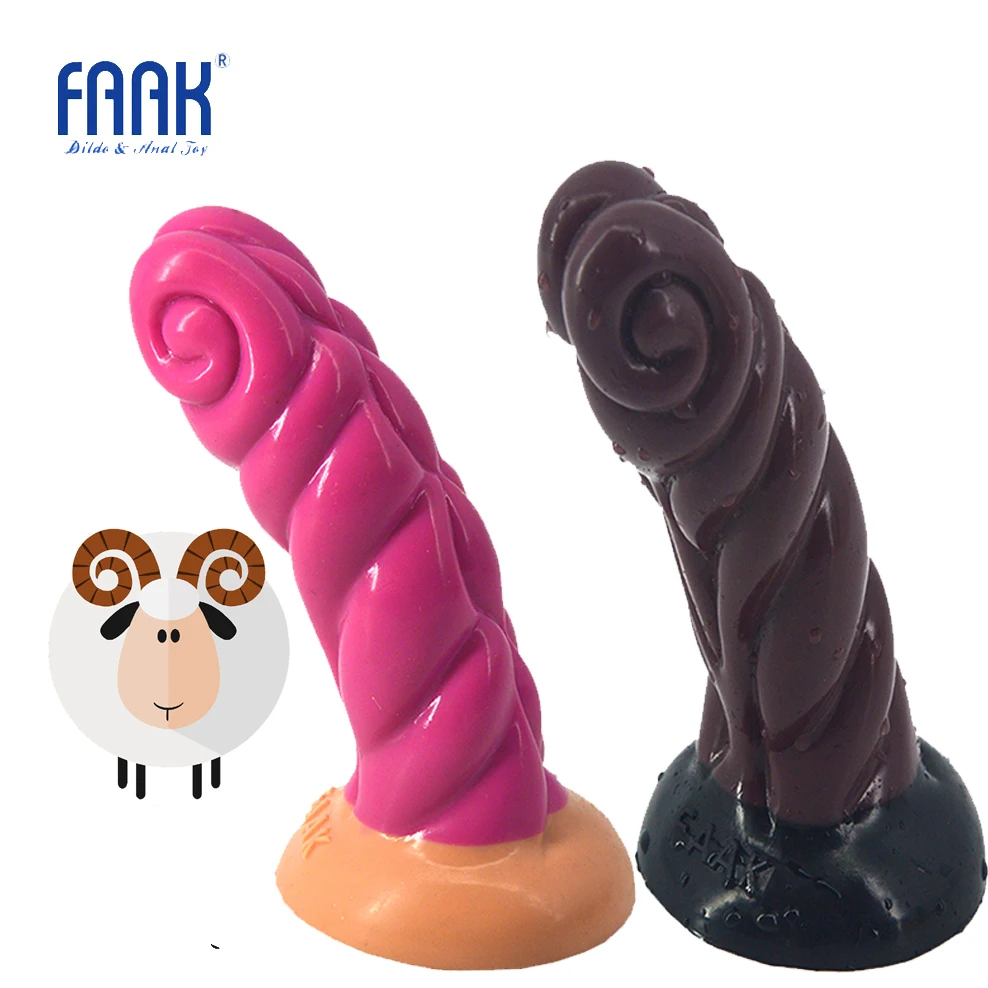 Faak 動物ディルドシリコーン羊ホーン形湾曲した肛門プラグと吸引カップ G スポット刺激のおもちゃ女性男 18 新 Ali Product Mapping