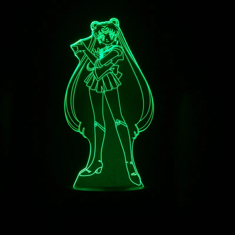 Усаги Цукино Рисунок USB 3D светодиодный ночной Светильник украшение для мальчиков, для малышей и детей постарше, футболка подарки для костюмированной вечеринки по японскому аниме «Сейлор Мун» настольная лампа прикроватный