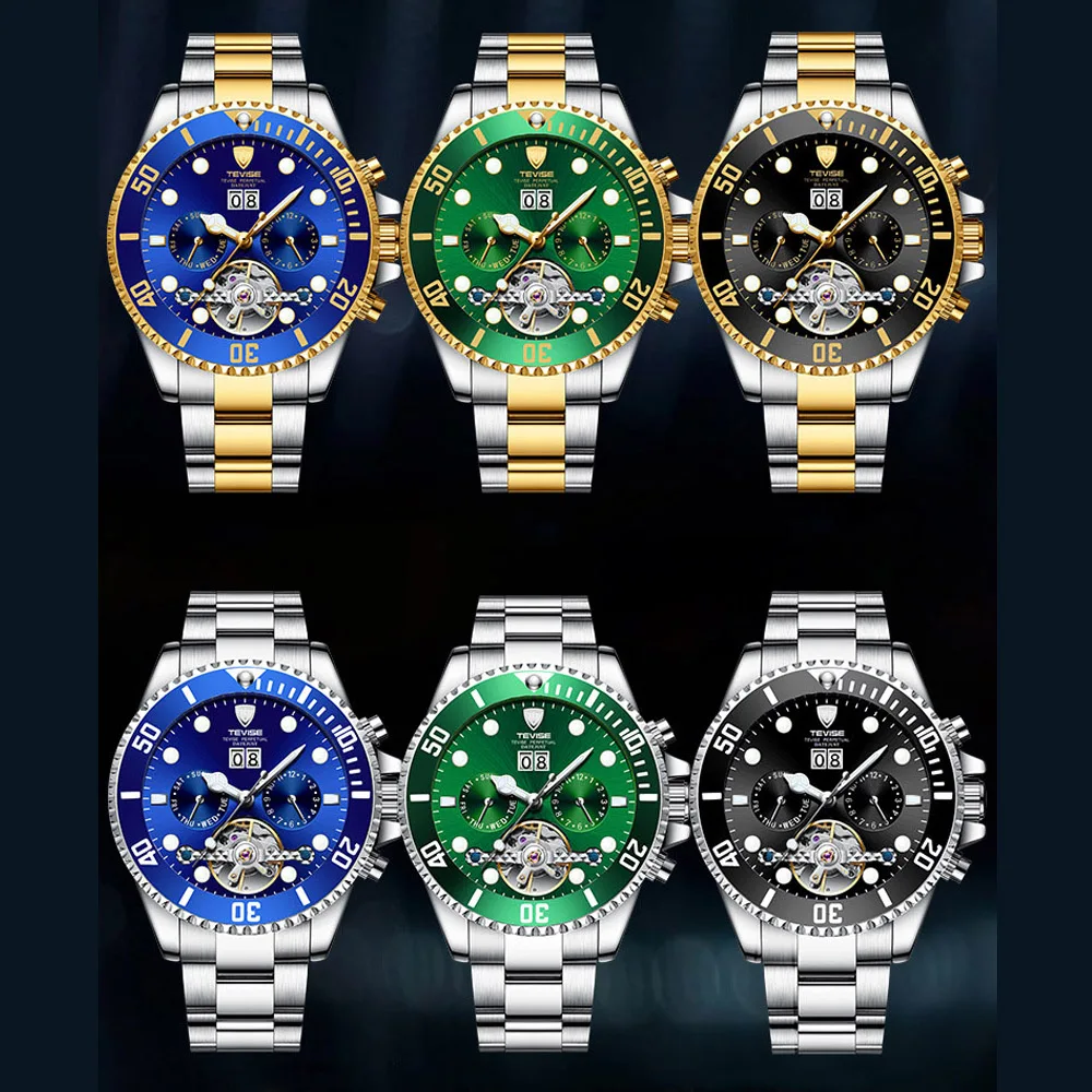 TEVISE автоматические механические часы Tourbillon спортивные роскошные Брендовые