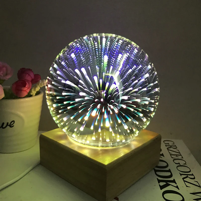 Цветная 3D лампа из цельного дерева с волшебным шариком usb источник питания