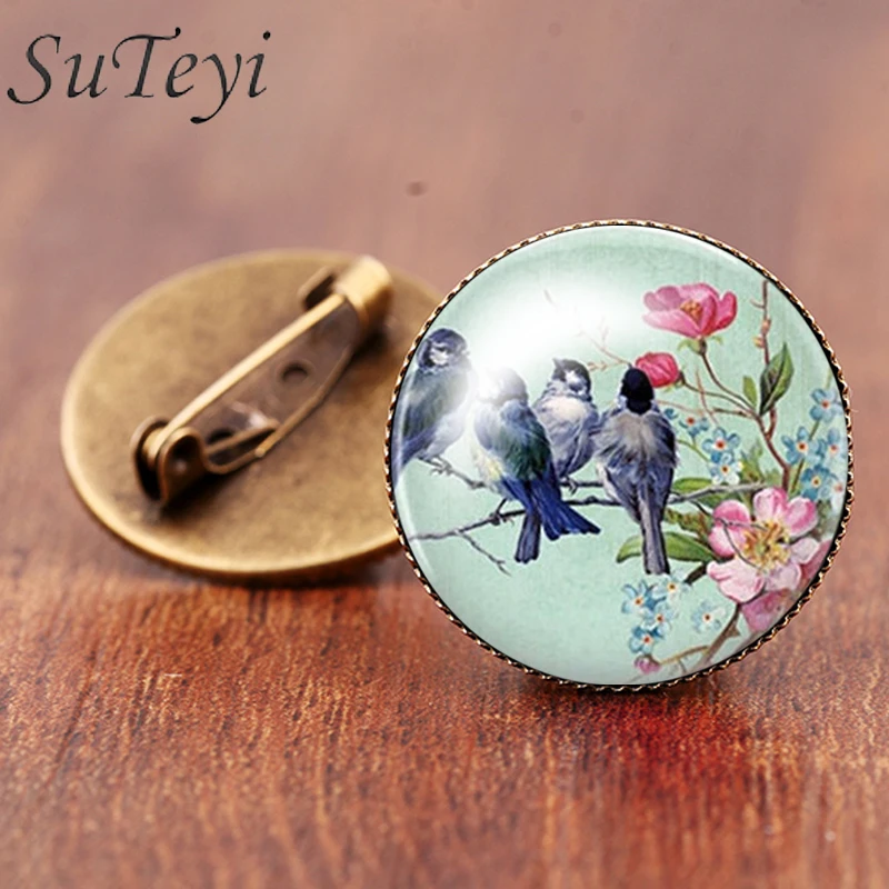 Брошь SUTEYI с изображением маленькой птицы на ветках булавки шармы печать